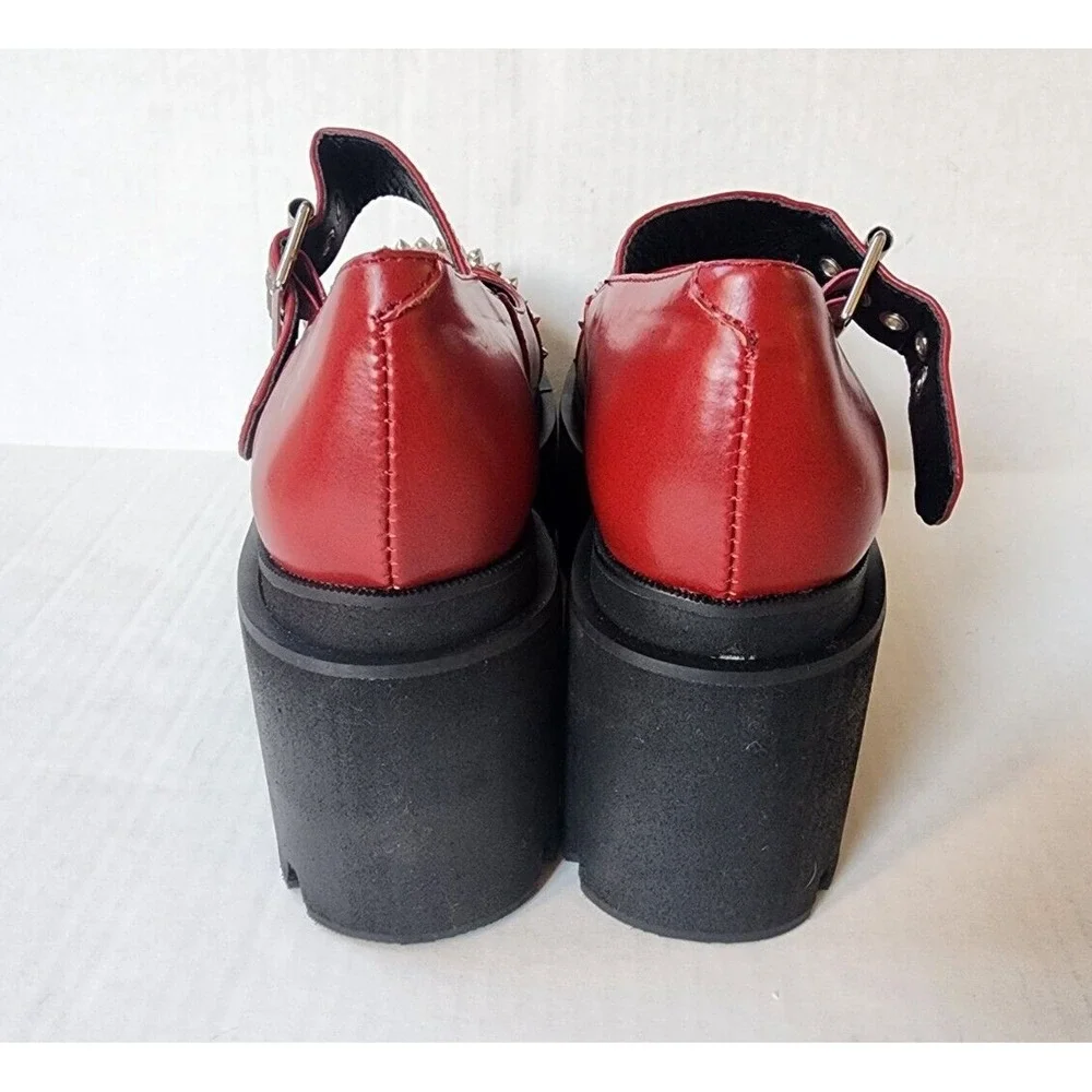 Charla Tedrick Platform Mary Janes Womens Size 6 Red Studded‎ Faux Leather Shoes
